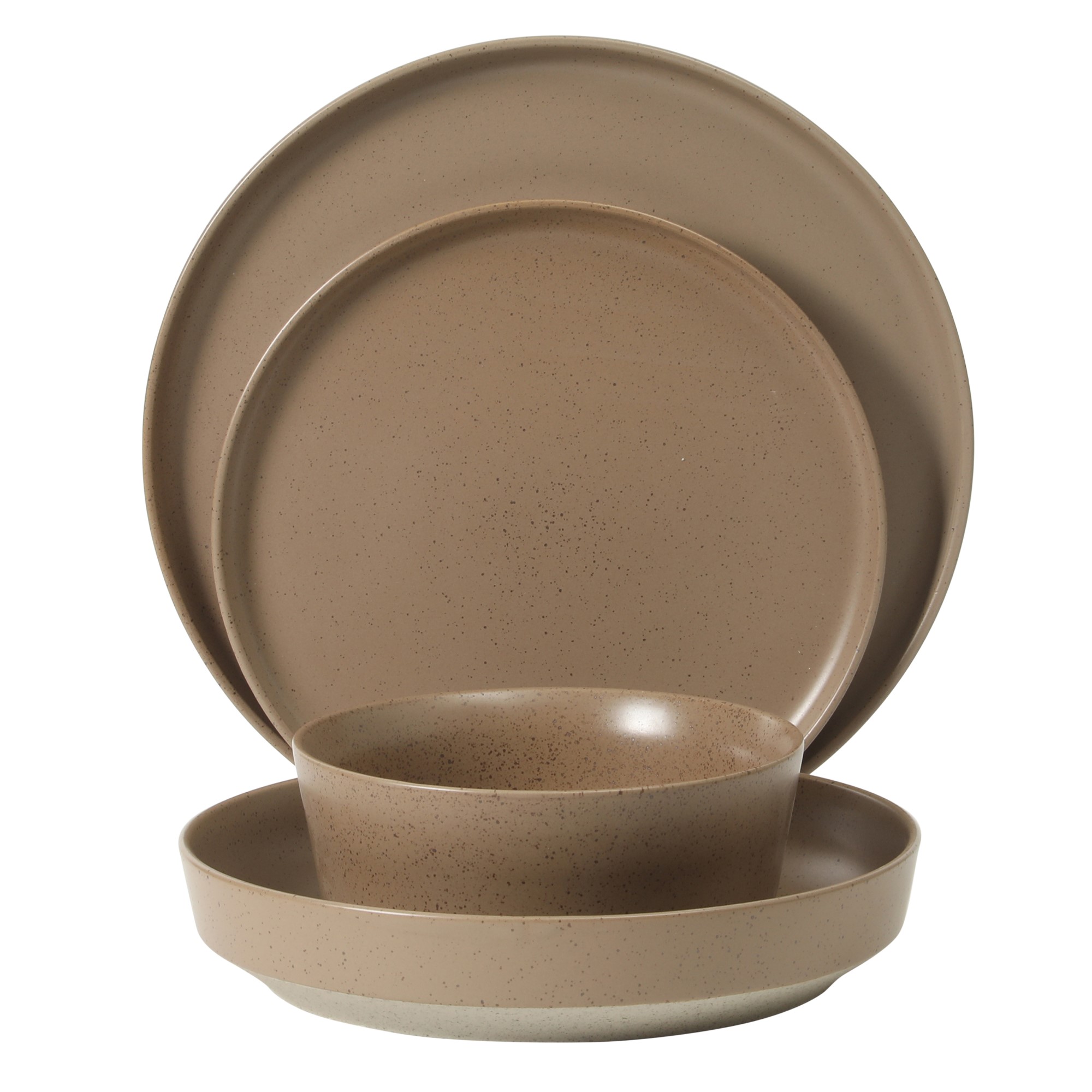 Gibson Elite Overbrook 16-Piece Pottery Clay Stoneware Dinnerware Set – Terraccotta Brown Reactive Glaze, Stackable Plates and Bowls w/ Pasta Bowl, Service for 4 – Microwave & Dishwasher Safe