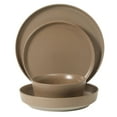 thumbnail image 2 of Gibson Elite Overbrook 16-Piece Pottery Clay Stoneware Dinnerware Set – Terraccotta Brown Reactive Glaze, Stackable Plates and Bowls w/ Pasta Bowl, Service for 4 – Microwave & Dishwasher Safe, 2 of 12