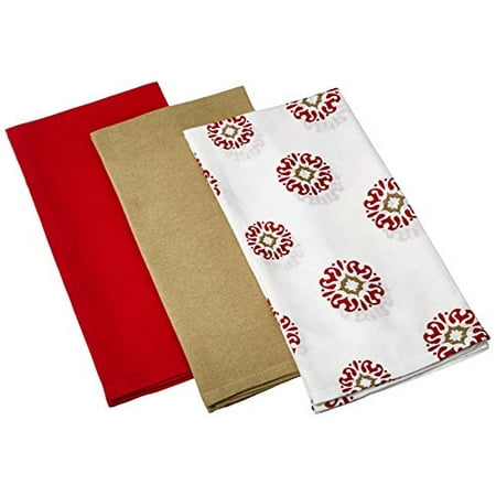 Kayo Designs - Kay Dee Designs Caf Express Collection Medallion Flour Sack Cotton Towels, 26-Inch by 26-Inch, Cinnabar, Set of 3