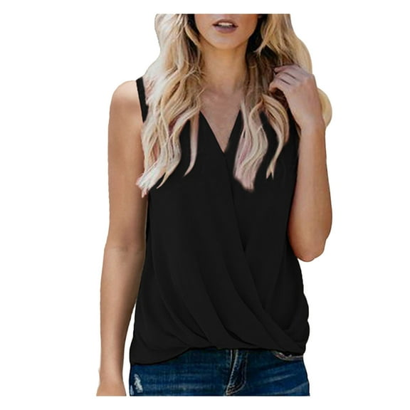 WTXUE T-Shirts Sleeveless, Round Neck Shirts for Women's Tank Casual Blouse Tunic Solid | Casual for Women Black L