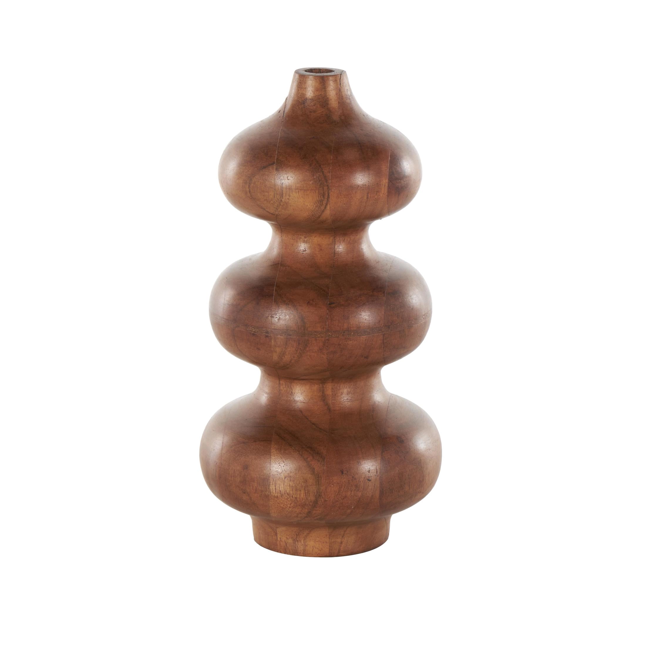 DecMode 11" Geometric Bubble Brown Wood Vase with Natural Wood Grains