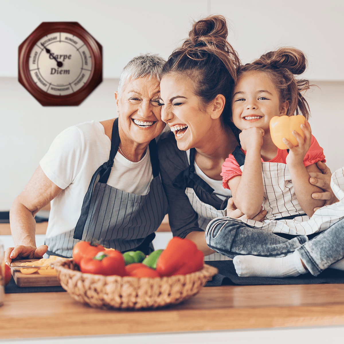 DayClocks "Carpe Diem" Day-of-the-Week Wall Clock with 10" Mahogany Wood Frame