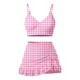 thumbnail image 5 of Girls Bikini Set Plaid Print Adjustable Strap Bikini with Removable Padding Swim Skirt Two Piece for Girls Hot Pink 13 Years-14 Years, 5 of 5