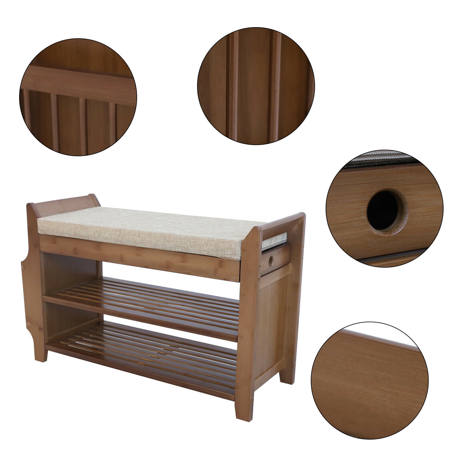 2 Tier Shoe Bench Shoe Storage Bench Rack Entryway Shoe Stool & Soft Seat Entryway Shoe Bench 2-Tier Vintage Shoe Rack Foyer Storage Benches Wood Shoe Cabinet with Small Drawer and Side Space