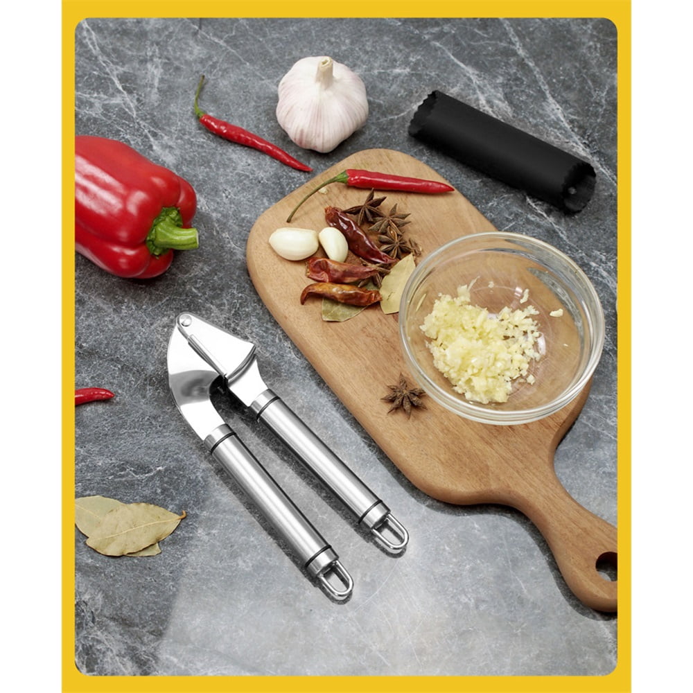 Garlic Press Stainless Steel - Premium Professional Grade Garlic Mincer, Crusher & Peeler Set - Easy Clean, Dishwasher Safe & Rust-proof