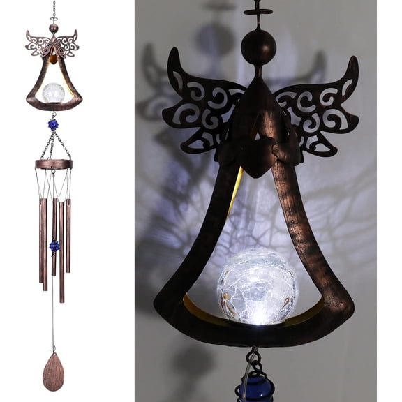 MUMTOP Glass and Stainless Steel Crackle Design Wind Chime, LED
