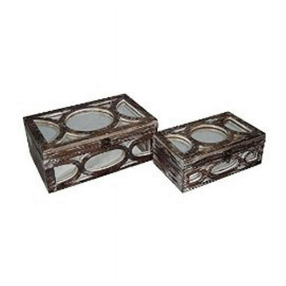 Cheungs FP-4182-2 Set Of 2 Wooden Boxes With Top And Front Mirrors Overlayed