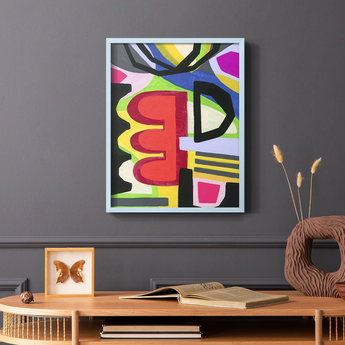 Bold Shape Shift I Framed Print in Blue Solid Wood Framed Print No Nail Hanging
