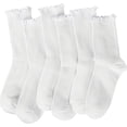 thumbnail image 6 of Youmation 6 Pack Ruffle Socks Women - Turn-Cuff Frilly Sock - Lightweight Cotton Socks-White, 6 of 6