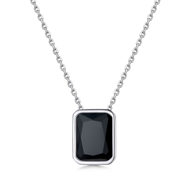 PROSTEEL Collares de cadena de plata esterlina, colgante de circonita cúbica de corte cuadrado para mujer, niña, joyería negra, regalo de San Valentín para madre, hija, mamá, esposa