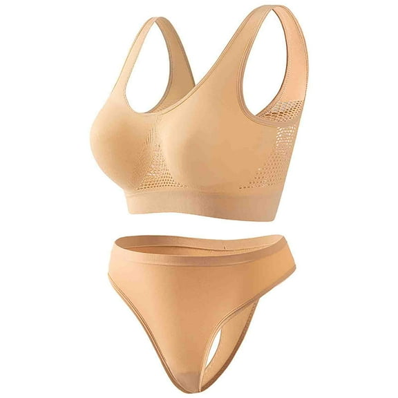 skpabo 2 Piece Bra Women's Non-Steel Ring Gathered Non-Marking Sling Breathable Gathering Sports Underwear Set Size 8-20