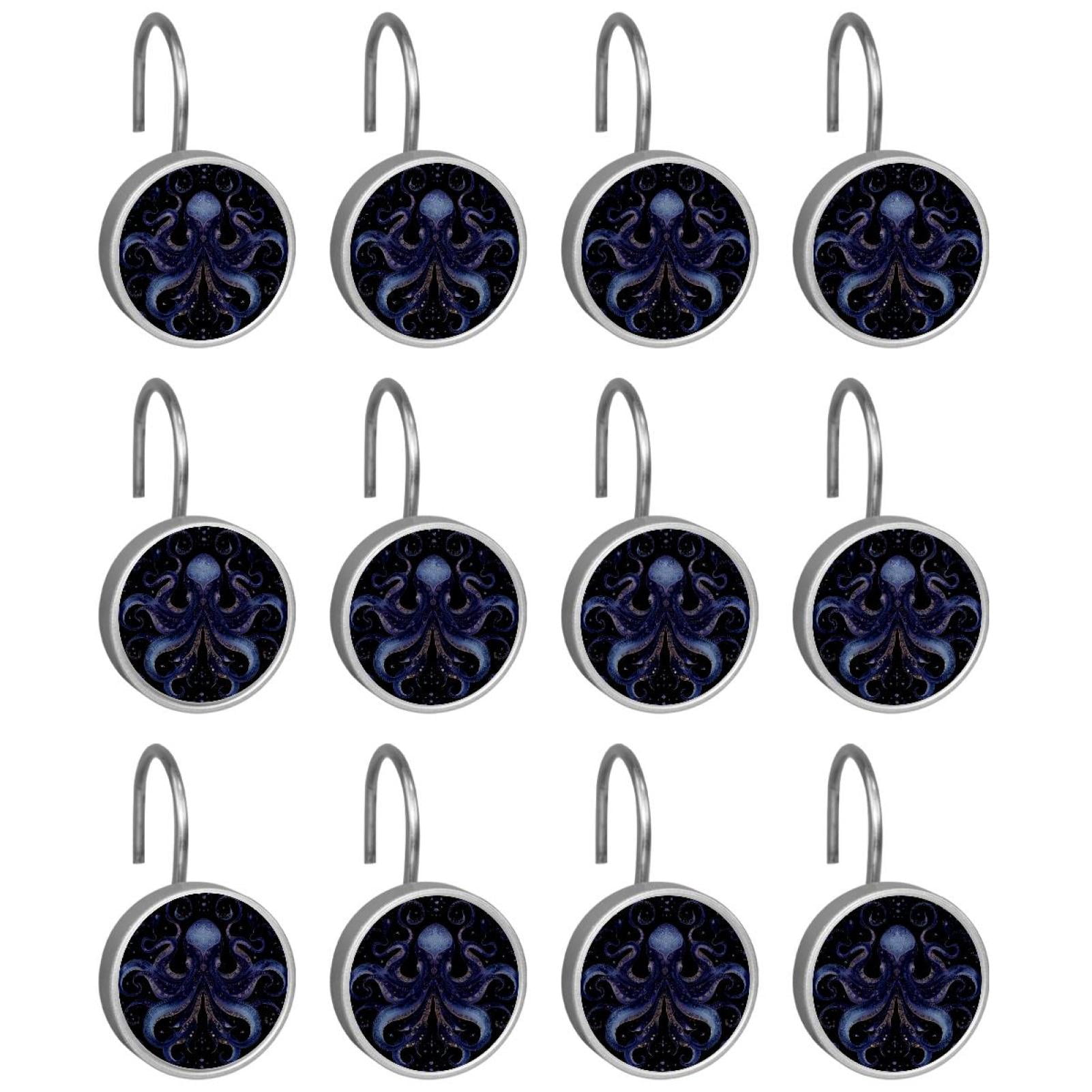 12pcs Decorative Shower Curtain Hooks, Rust Resistant Shower Rings for Bathroom Living Room,Rustproof Stainless Steel Rings for Shower Curtain and Liner Rods,Octopus Purple