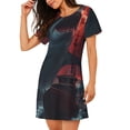 thumbnail image 2 of Balery Red Moon Shark Sailboat Camisón de manga corta con cuello redondo para mujer, cómodo y elegante., 2 of 6