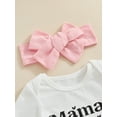 thumbnail image 6 of Bslissey Baby Girls Summer Outfits 3M 6M 12M 18M Short Sleeve Letter Print Romper + Layered Hem Shorts + Bow Headband 3Pcs Newborn Infant Casual Cute Skirt Sets, 6 of 9