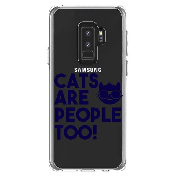 DistinctInk Clear Shockproof Hybrid Case for Samsung Galaxy S9  PLUS (6.2" Screen) - TPU Bumper Acrylic Back Tempered Glass Screen Protector - Cats Are People Too