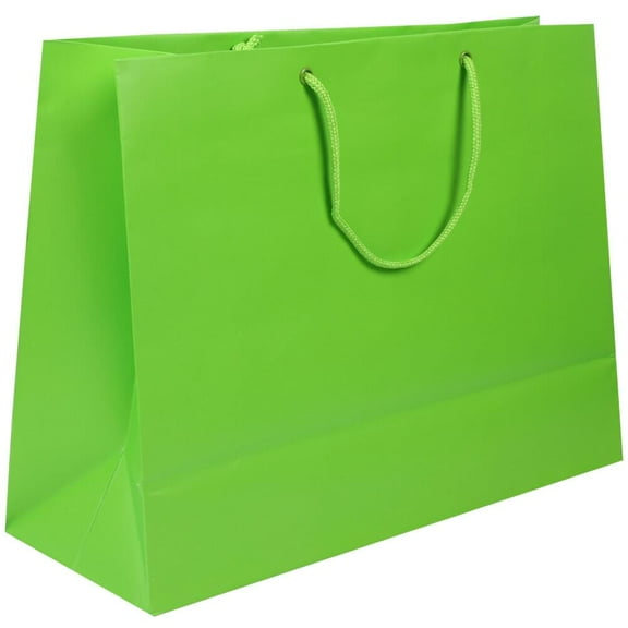 JAM Matte Cardstock Holiday Gift Bag, 16x12x6, Lime Green, 1/Pack, Large Horizontal