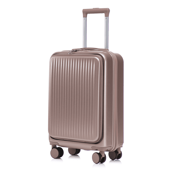 2‑Piece Set ABS Spinner Wheel Luggage, 14" Cosmetic Case & 20" Suitcase, Champagne, Combination Lock with Front Opening Design