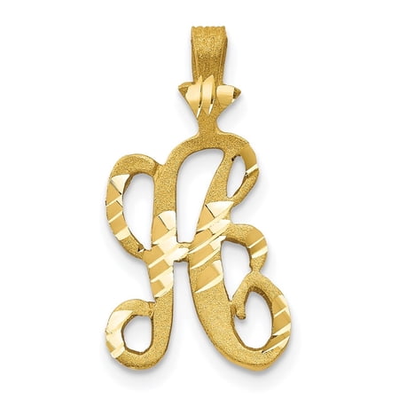 Diamond2Deal 10k Yellow Gold Grooved Letter A Initial Pendant for Women(L- 20 mm, W- 11 mm)