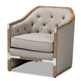 thumbnail image 2 of Industrial Grey-Beige Fabric Upholstered Whitewashed Oak Wood Armchair with Metal Accents, 2 of 9