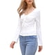 thumbnail image 4 of Camiseta de manga larga ajustada con escote en V y estampado floral INSPIRE CHIC para mujer, con cordón y fruncido, talla L, blanca, 4 of 6