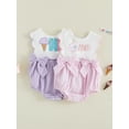 thumbnail image 3 of BemeyourBBs Infant Baby Girl First Birthday Outfit 1 Years Old Birthday Clothes Summer Bubble Romper Sleeveless Cake Embroidery Front Bow Bodysuit Playsuit One Piece Outfit, 3 of 9