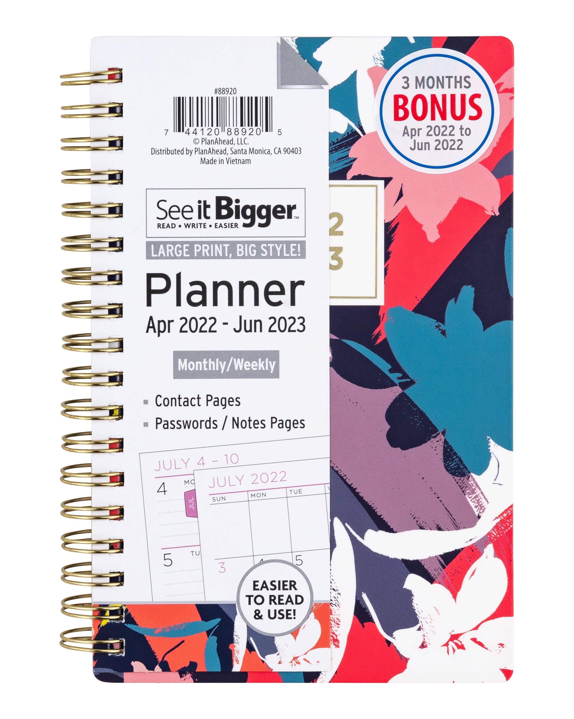 Planner See It Bigger Oct.2020-Dec.2021 Mthly Wkly  4.5”X6.5” Contacts Notes 