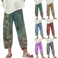 thumbnail image 2 of ShiShine Capri Pants for Women Casual Floral Print Pants Elastic High Waist Drawstring Beach Trousers, 2 of 6
