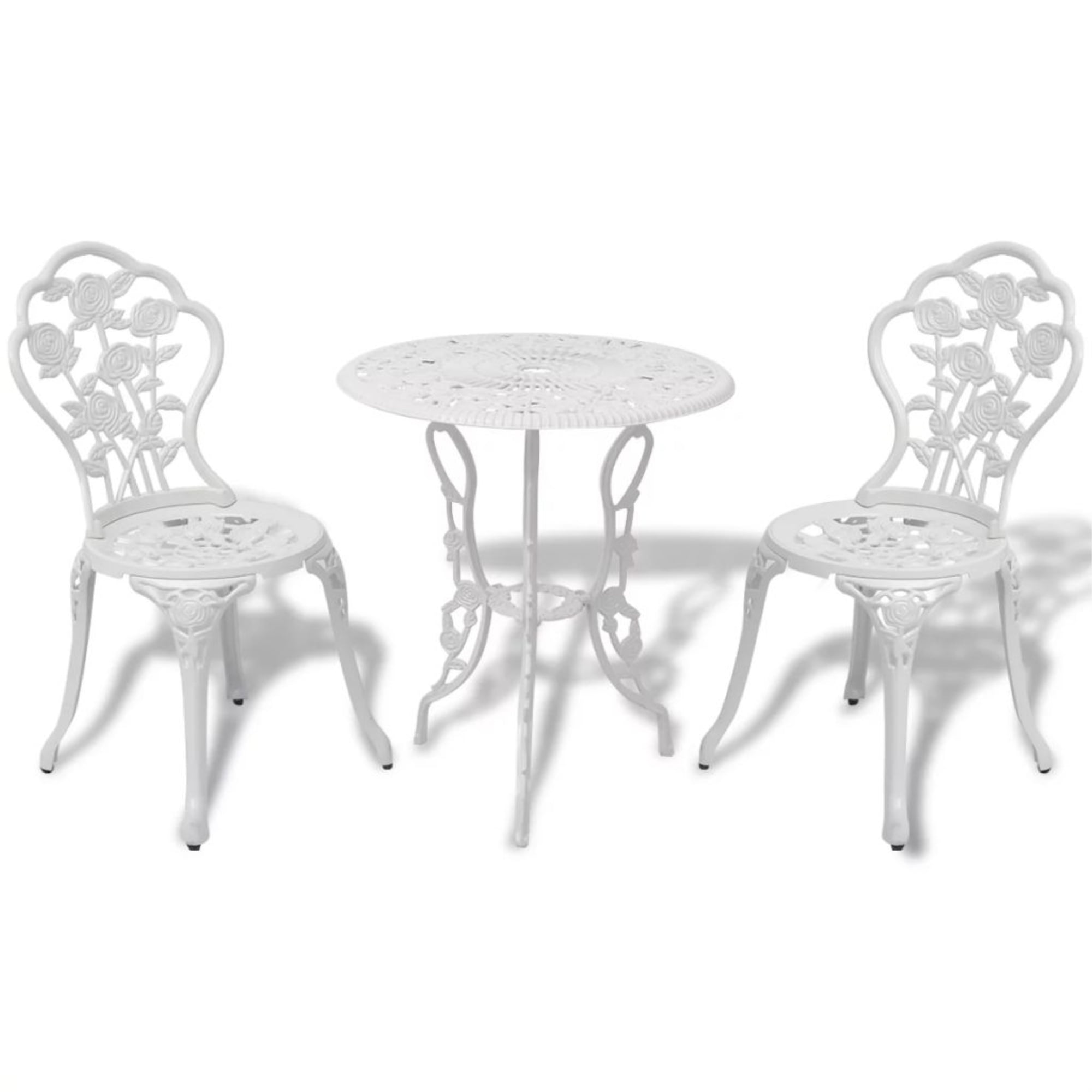 vidaXL Three Piece Bistro Set White Cast Aluminum