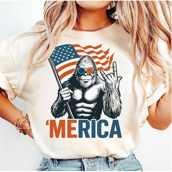 Bigfoot Merica Shirt, Rock American Flag Patriotic Shirt for 4th of July, Sasquatch Believers Gift, American Pride Shirt, Independence Day Tee