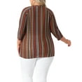 thumbnail image 3 of Agnes Orinda Women's Plus Size Tops V Neck 3/4 Sleeve Knit Tee Shirt Stripe Boho Blouses 2X Red Brown, 3 of 6