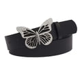 thumbnail image 3 of Cinturón con hebilla de mariposa de diamantes de imitación, cinturón con hebilla de pasador versátil, cinturón de PU, Negro, 3 of 9
