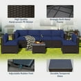thumbnail image 6 of YLGJ&TIDY 7-Piece Outdoor Patio Set, All-Weather Rattan Sofa with Waterproof Cushions and Glass Table for Garden, Poolside, Navy Blue, 6 of 8