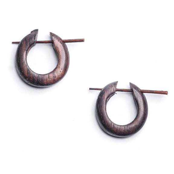 81stgeneration 1.5 cm Brown Wood Small Hoop Earrings with Stick Posts - Handmade Round Wooden Hoops - Hippie Earrings - Goth Accessories - Tribal Wooden Hoop Earrings for Women - Hippie Jewelry