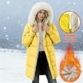 thumbnail image 5 of Dazajoo Women's Winter Coats Long Puffer Jackets with Fur Hood Warm Fleece Sherpa Lined Thicken Padded Down Coat Puffy Outerwear,Yellow,M, 5 of 10