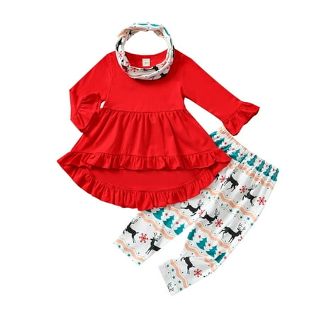 

Jdefeg Baby Girl Toddler Girls Long Sleeve Ruffles T Shirt Tops Cartoon Deer Prints Pants Scarf Kids Outfits Girl Heart Romper Cotton Blend Hot Pink 120