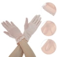 thumbnail image 2 of Unique Bargains 1 Pair Sunblock Mittens Embroidery Floral Sun Block Driving Gloves for Women Light Pink, 2 of 5