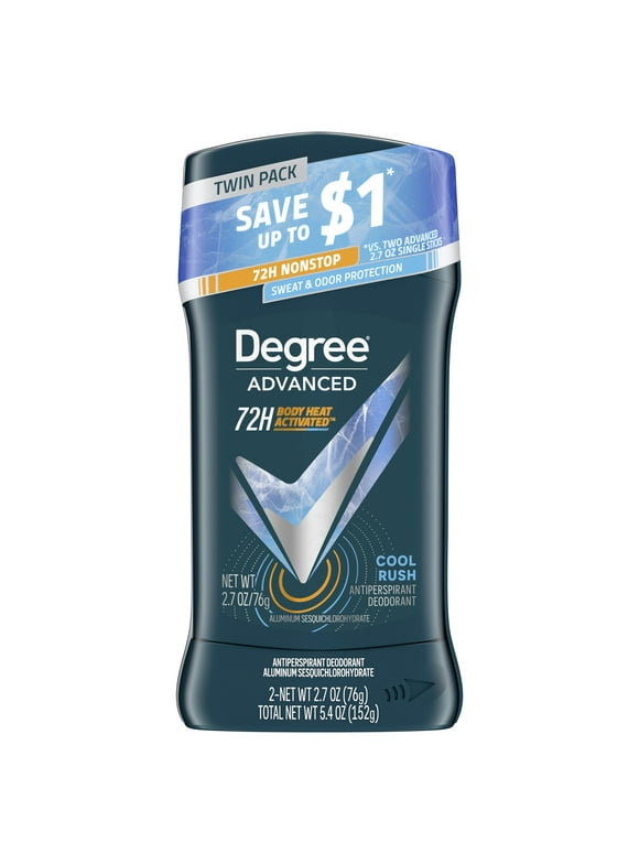 Degree Advanced Men's Antiperspirant Deodorant Stick Twin Pack Cool Rush, 2.7 oz