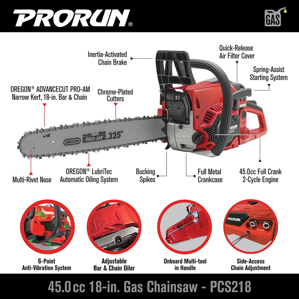 PRORUN 45.0cc 18-in. Gas-Powered 2-Cycle Chainsaw
