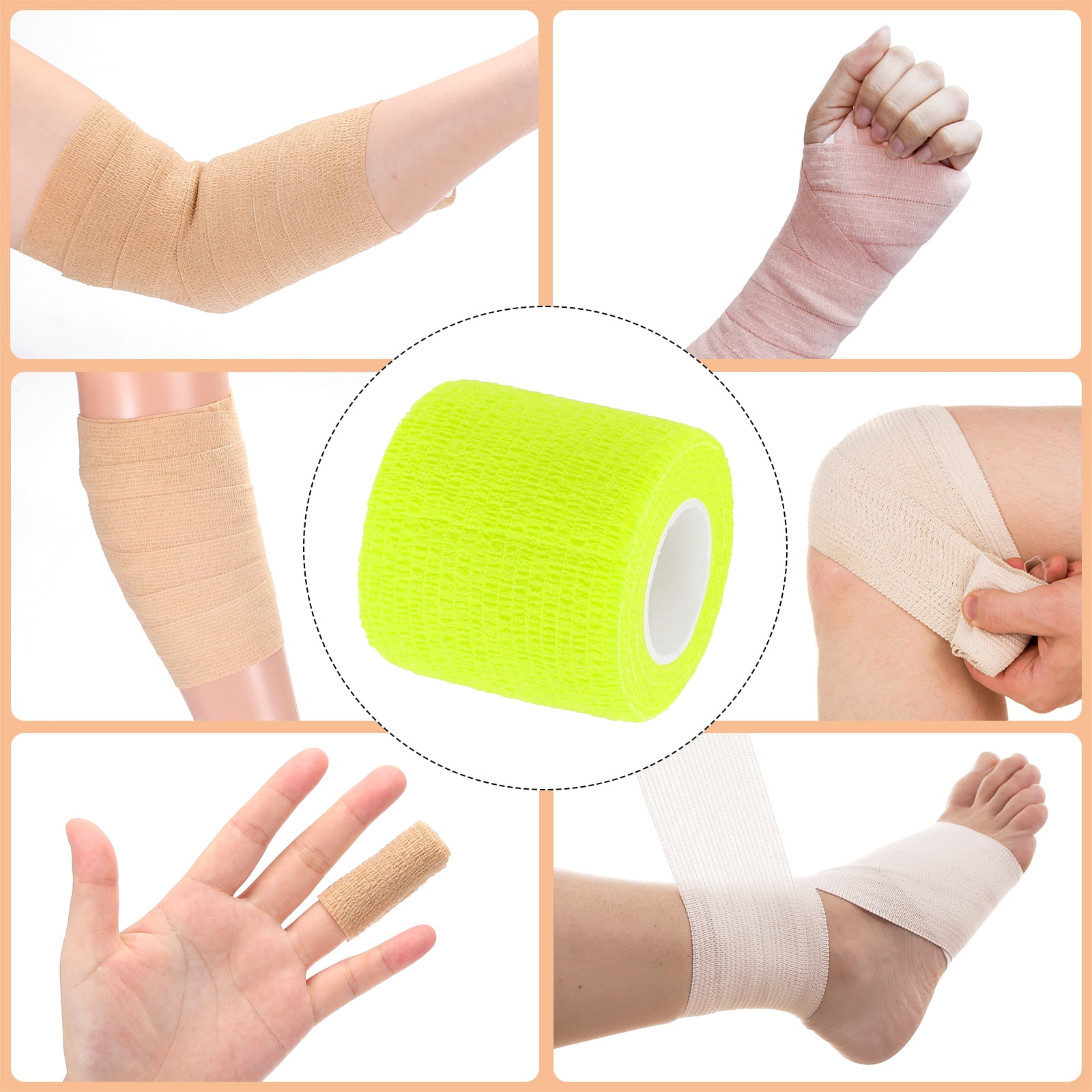 12 Rolls Adhesive Elastic Tape Elastic Bandage,2" x 5 Yards Wrap Stretch Wrist Knee Tape,Fluorescent Yellow