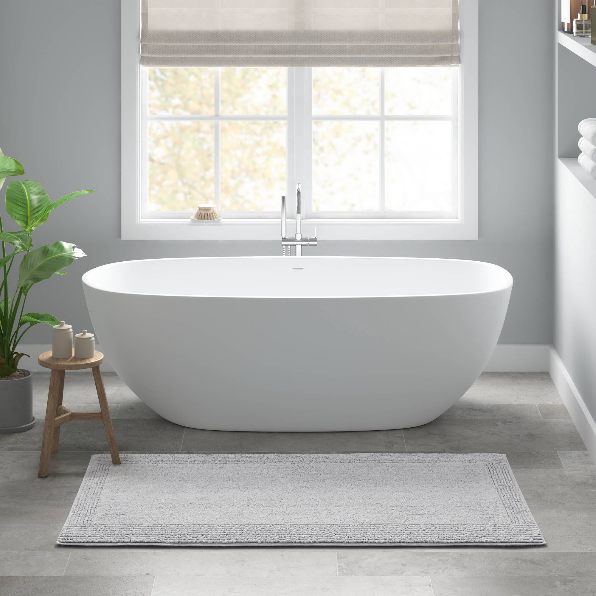 24x44 Inches Reversible Bath Rug, 100% Cotton 3000 GSM Tufted Bath Mat, Grey Luxury Soft Plush Bathroom Rug for Bathroom Shower Floor Home Decor