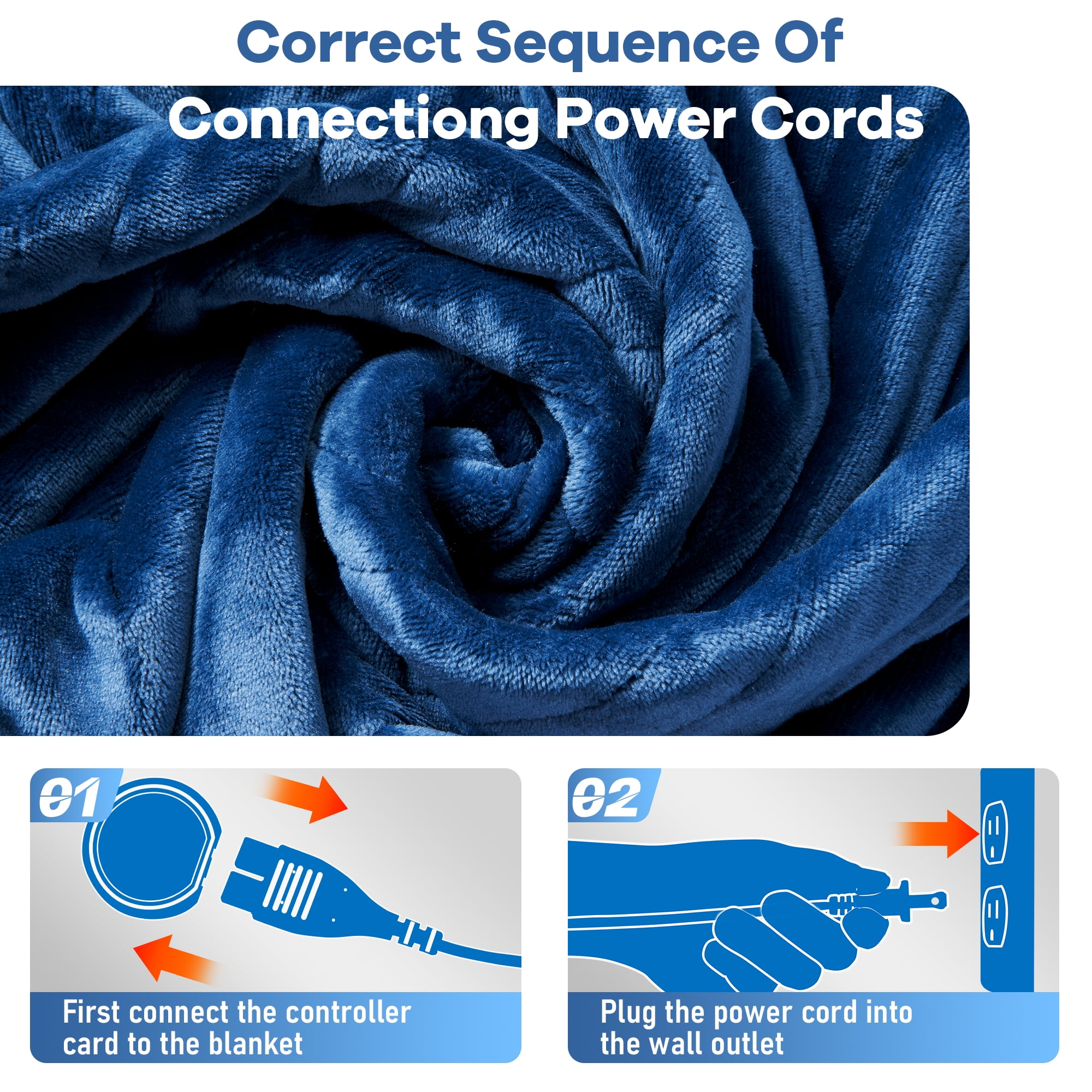 Keenstone Double-sided Flannel Electric Heated Blanket King Size Dual Control, 90"x100" Machine Washable Fast Heating Blanket with 6 Heating Levels &10 Hours Auto Off,Blue