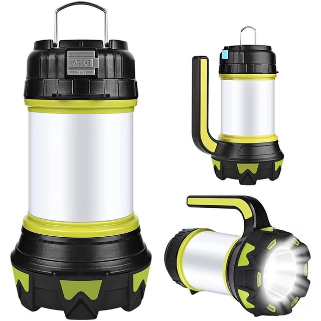 Linterna de camping, luz LED recargable por USB, regulable, resistente al agua IP65, multifuncional, con batería externa portátil con imán (verde)