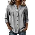 thumbnail image 7 of ShomPort V Neck Blouse for Women Loose 3/4 Sleeve Flowy Cotton Linen Casual Button down Tops, 7 of 7