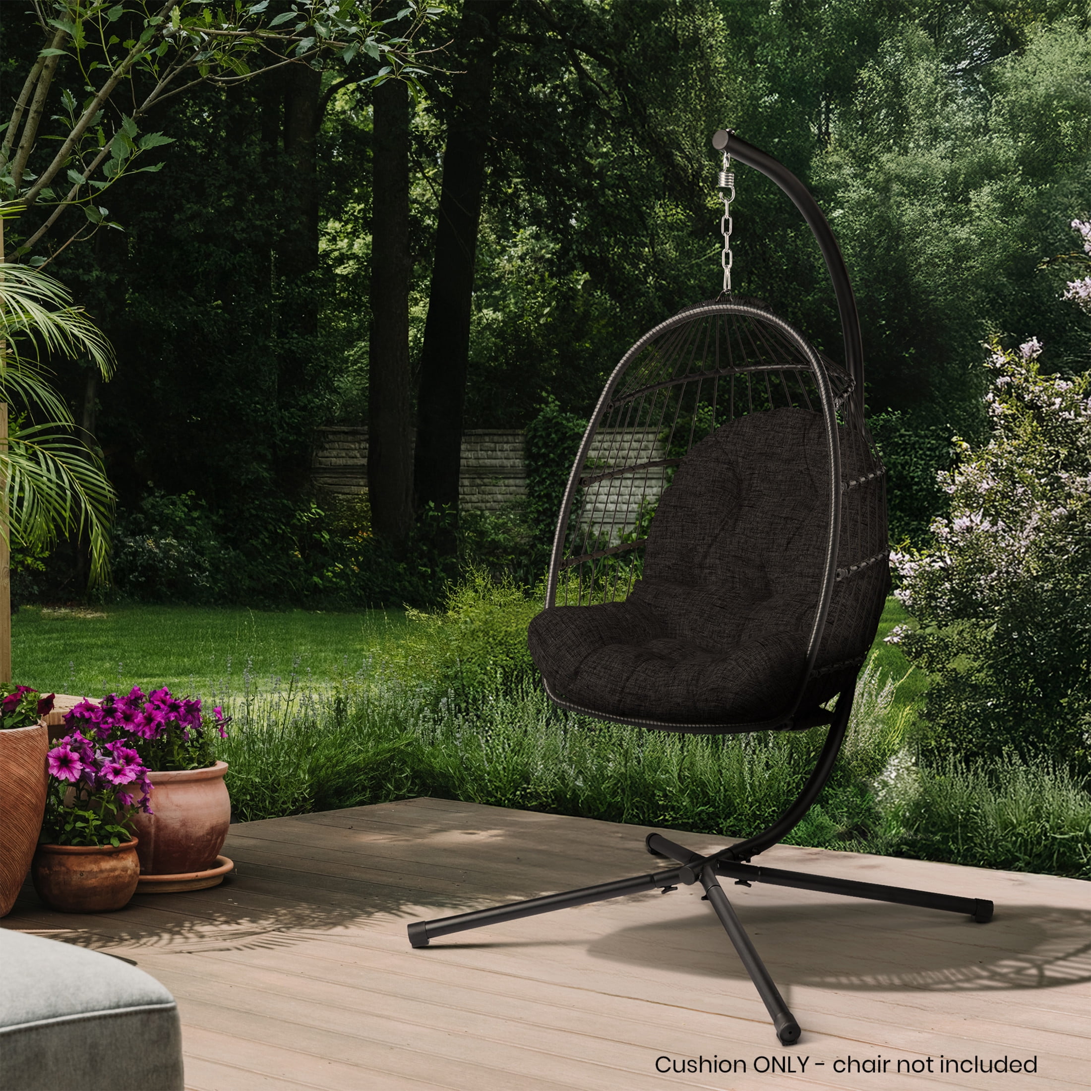 ARDEN Plush Indoor / Outdoor Egg Chair Cushion, 34 x 49, Water Repellent, Fade Resistant, Tufted for Comfort Black Leala