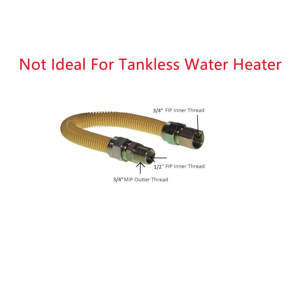 EZ-Fluid 48" S.S Corrugated Yellow Epoxy Coated 3/4"MIP x 3/4"FIP Gas Flexible Line, Natural Gas Connector Hose Supply Hose For Gas Pipe, Hot Water Heater, Range, Dryer, Stove, Grill