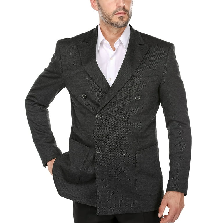 Big Men's Black Double Breasted Nailhead Peak Lapel Blazer