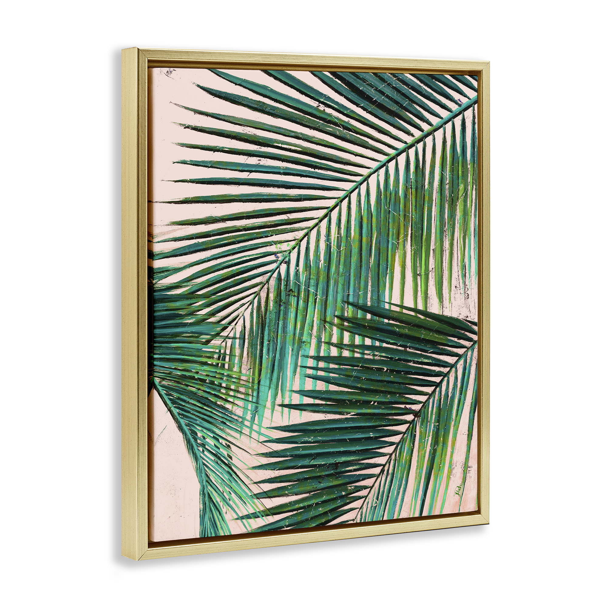Stupell Industries Flowing Palm Fronds Botanical & Floral Painting Gold Floater Framed Canvas Art Print Wall Art, 17 x 21