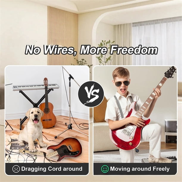 de Guitarra Inalámbrico 2 en 1 de 2,4 GHz, Transmisor y Receptor de Audio Inalámbrico de 48 KHz para Guitarra Eléctrica, Amplificador de Bajo