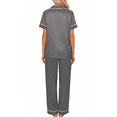 thumbnail image 4 of UVN Pajamas Sets for Women Short Sleeve Button Down Tops And Pants Sleepwear Soft Silk Satin Pjs Loungewear 2 Piece Outfit, 4 of 8