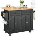 thumbnail image 2 of KFFKFF Rolling Kitchen Islands, Kitchen Cart with 43" Wooden Surface, Storage Cabinet, Foldable Extension, Condiment Holder, Towel Hanger, Adjustable Shelves, Drawer, Hooks, Black, 2 of 9